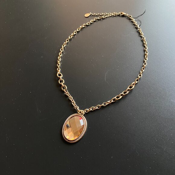 Chico's Gold Tone Faceted Oval Pendant Necklace Chunky Chain Statement Jewelry - Picture 10 of 10